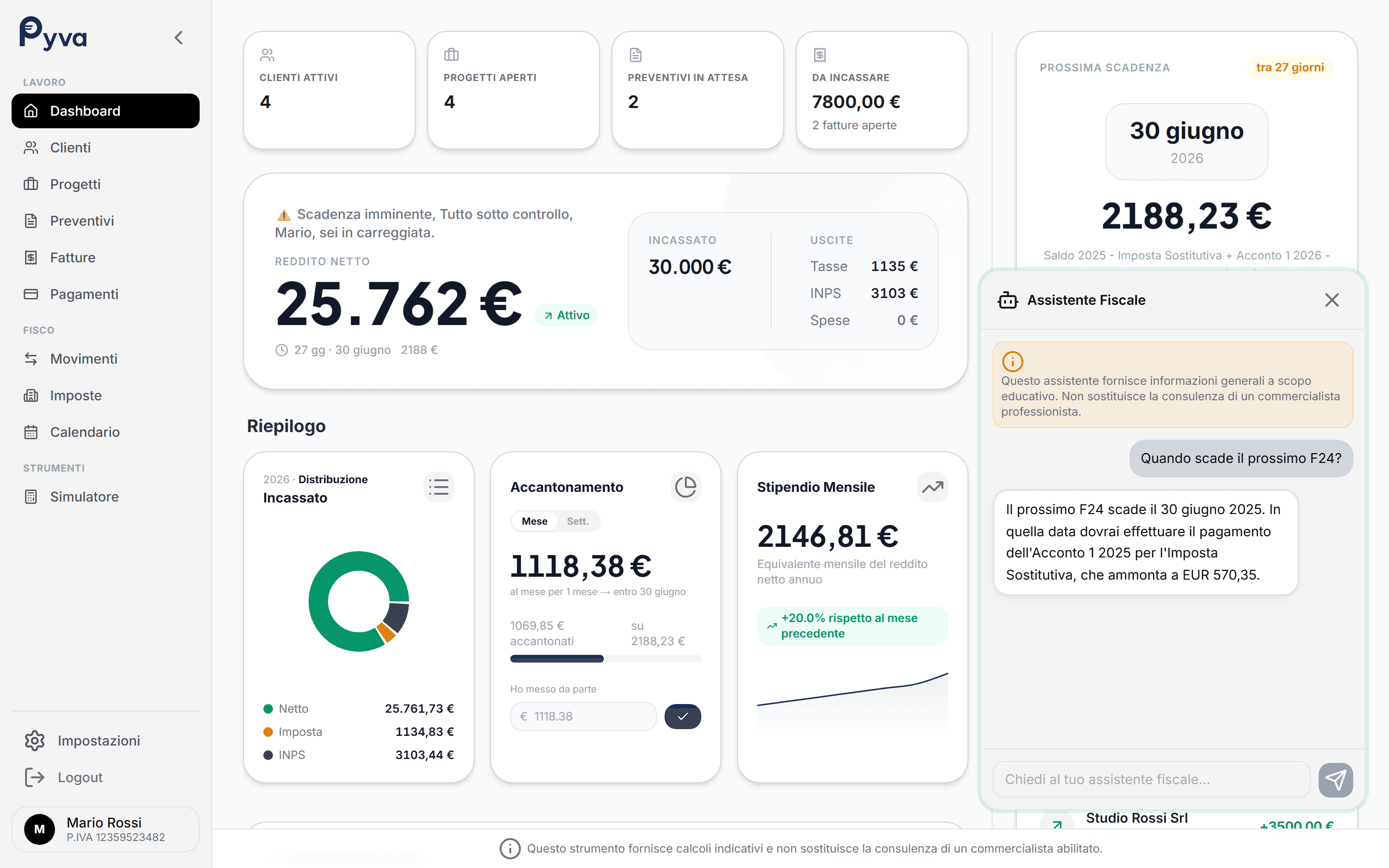 Assistente AI fiscale di Pyva che risponde in italiano